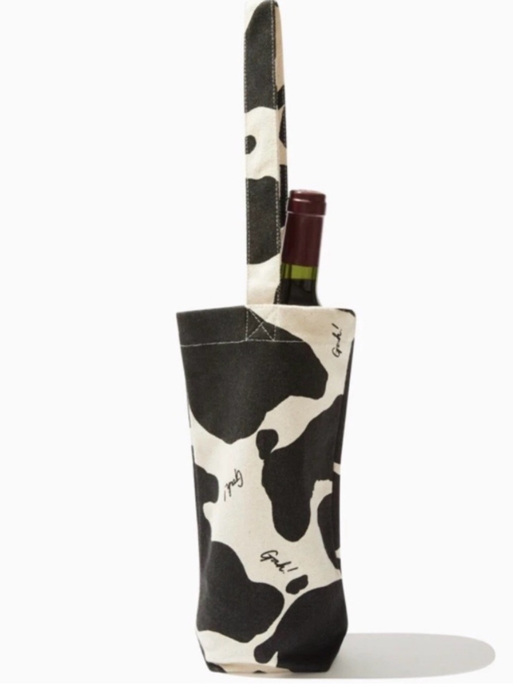 LISA SAYS GAH Wine Tote Wine Bag Black/Ivory Cow